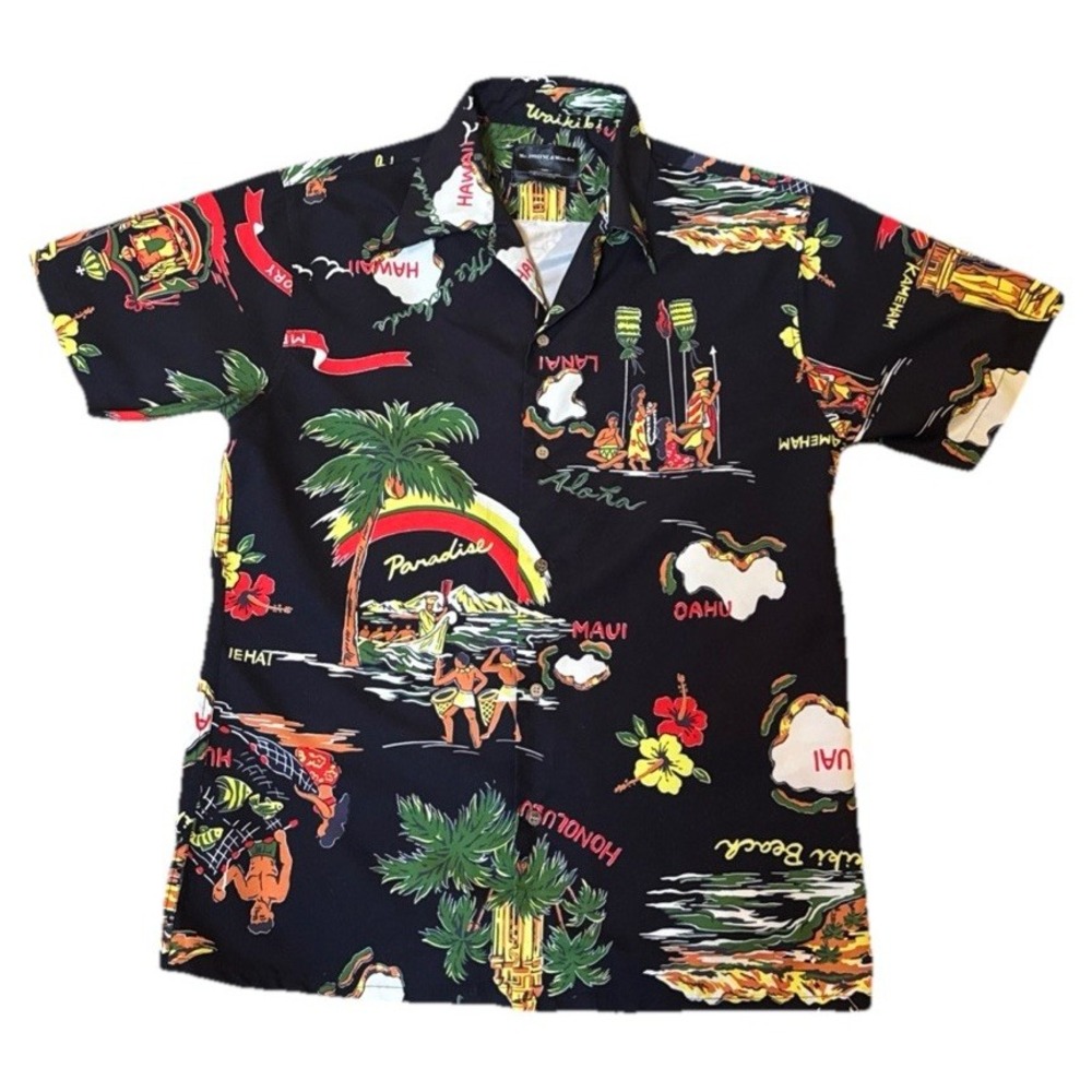 Mr 1991 Inc & Miss Go Hawaiian Black- Multicolor Short Sleeve Button Up Sz Large